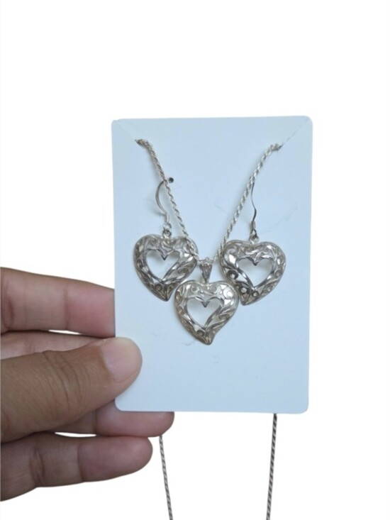 Jewelry - Vintage 925 Italy Silver Heart Filigree Necklace & Earring Set